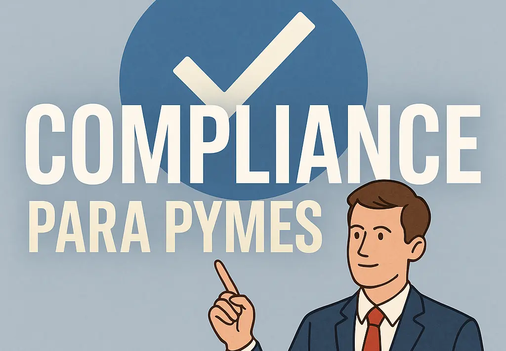 Banner digital de “Compliance para PYMES” con empresario señalando un icono de check