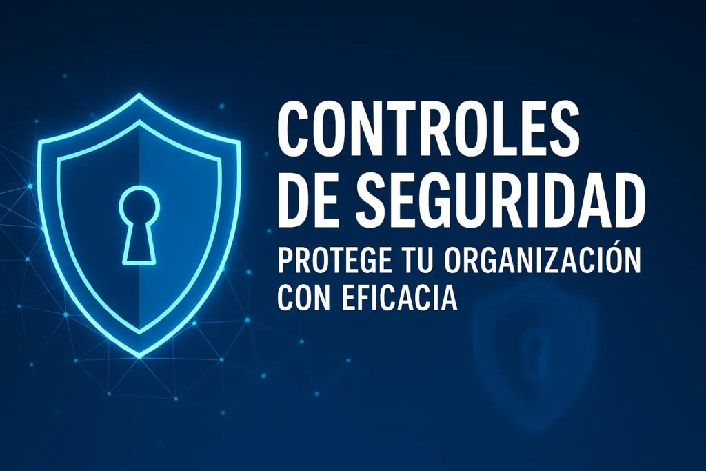Banner con escudo de seguridad azul y texto “Controles de Seguridad: Protege tu organización con eficacia”