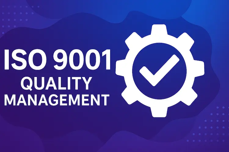 Banner azul con sello “ISO 9001 – Gestión de la Calidad”